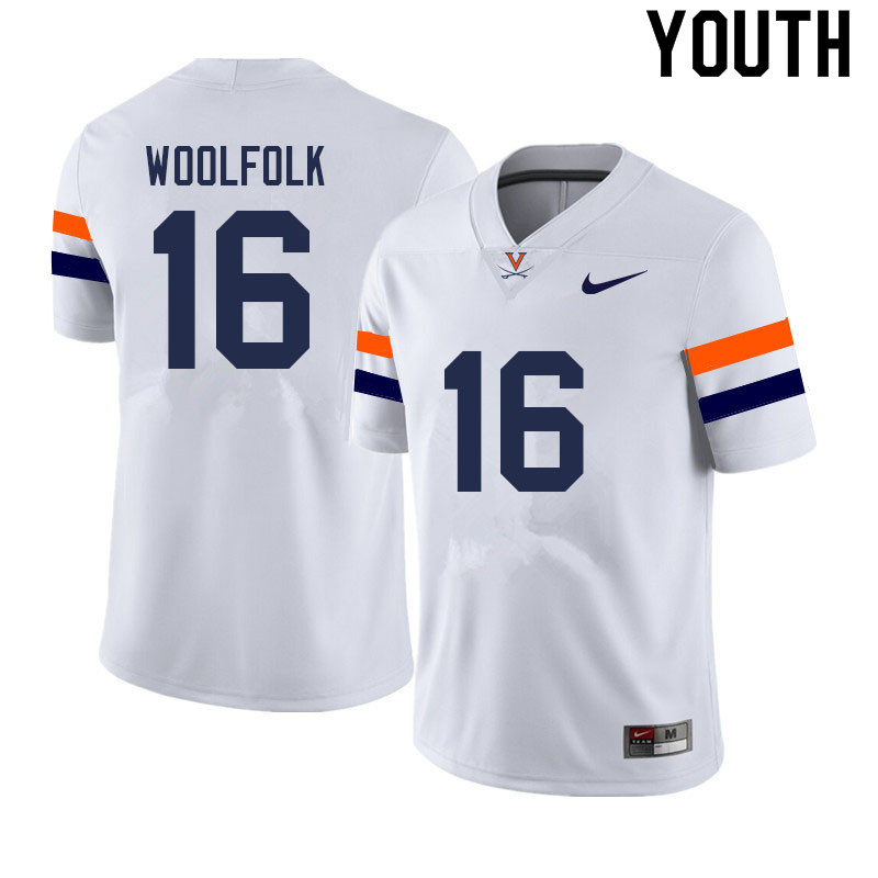 Youth #16 Jay Woolfolk Virginia Cavaliers College Football Jerseys Sale-White - Click Image to Close